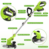 VOERJIA Cordless Strimmer Lightweight 750W with LCD Battery Display, Grass Trimmer and Brush Cutter with 2 x 2.0Ah Battery and Charger, 14-Piece 4-in-1 Garden Kit (Pro Edition)