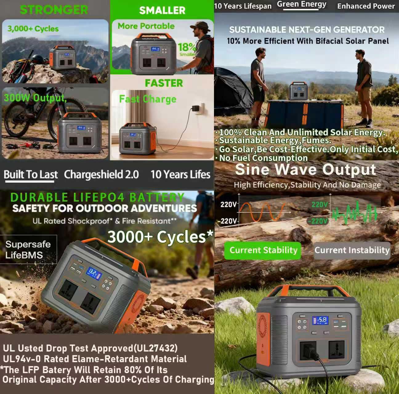 Rexhan 300W Portable Power Station, LiFePO4 Battery, Mobile Battery Power, Solar Generator, Emergency Outdoor Power, 50W Solar Panel, 2025 Version, 240V AC Outlet, RVs, Camping, Outdoor, USB-C (300W)