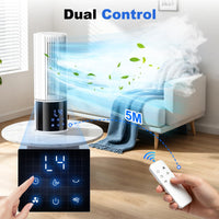 Portable Air Conditioner Air Cooler 6-in-1 Portable Tower Fan,3 Speeds, Storm Mode Cool Mist,Remote Control,Automatic Oscillation,8H Timer LED Display with Ice Packs for Home & Office Use（lvory）