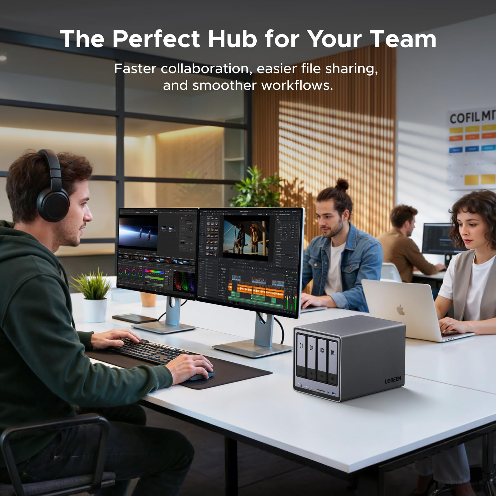 UGREEN NAS DXP4800 Pro 4-Bay Desktop NAS with HDMI Cable, Intel® Core™ i3-1315U 6-Core CPU, 8GB DDR5 RAM, 128G SSD, 1x 10GbE, 1x 2.5GbE, 2X M.2 NVMe Slots, 4K HDMI, Network Attached Storage (Diskless)