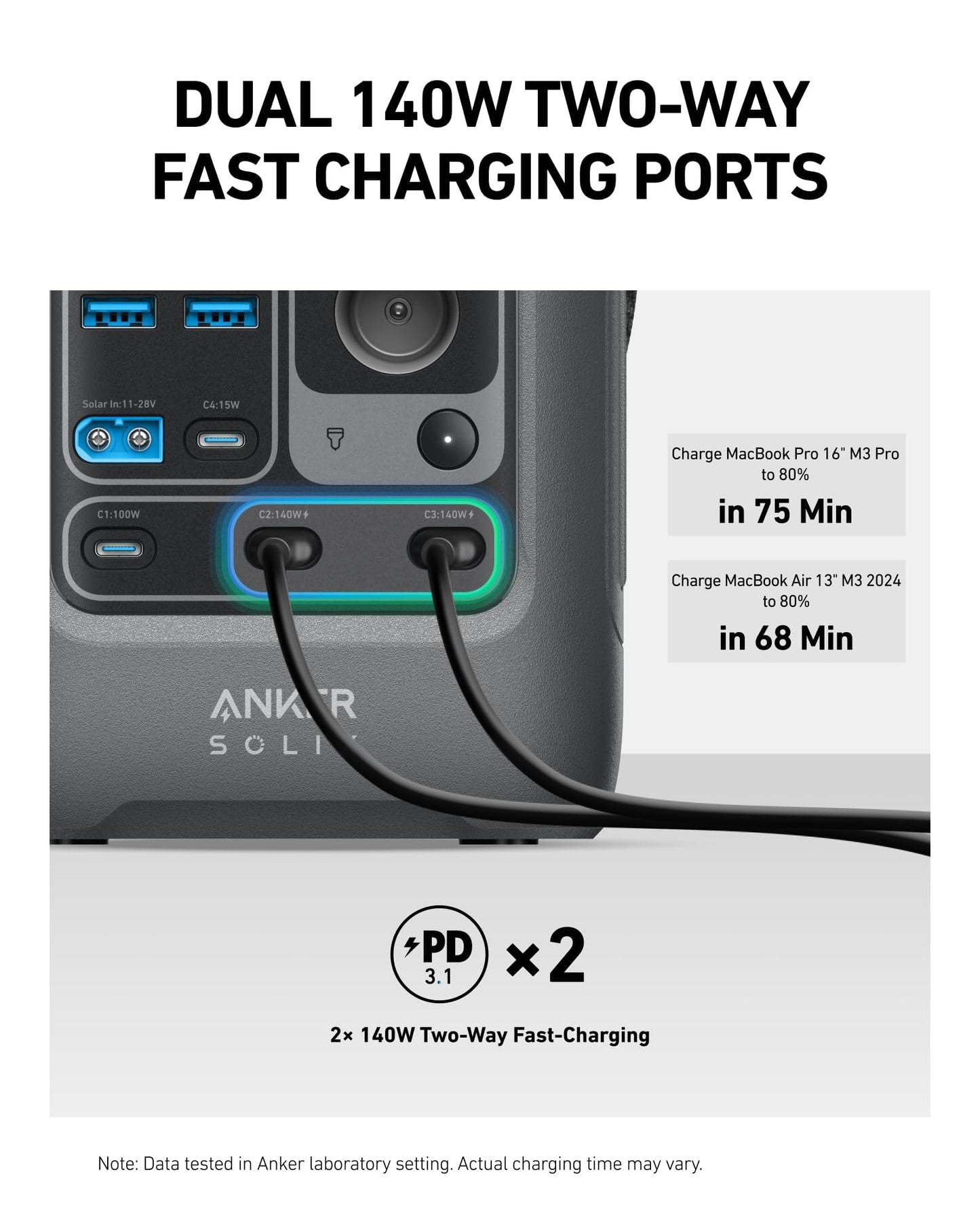Anker SOLIX C300 DC Portable Power Station & Power Bank, 288Wh LiFePO4 Battery, 300W Solar Generator, for Camping, Outdoors, Travel & Emergency (No Wall Adapter Included)