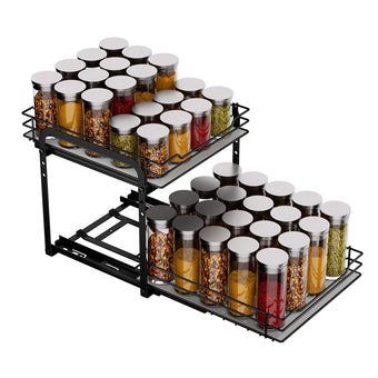 compare product MAYZOLOP Pull out Spice Rack, 2-Tier Metal Spice Rack with Adjustable Height for Inside Cupboard, Kitchen Cupboard Organiser Storage Rack, 9.1in W x 10.4in L x 9in H
