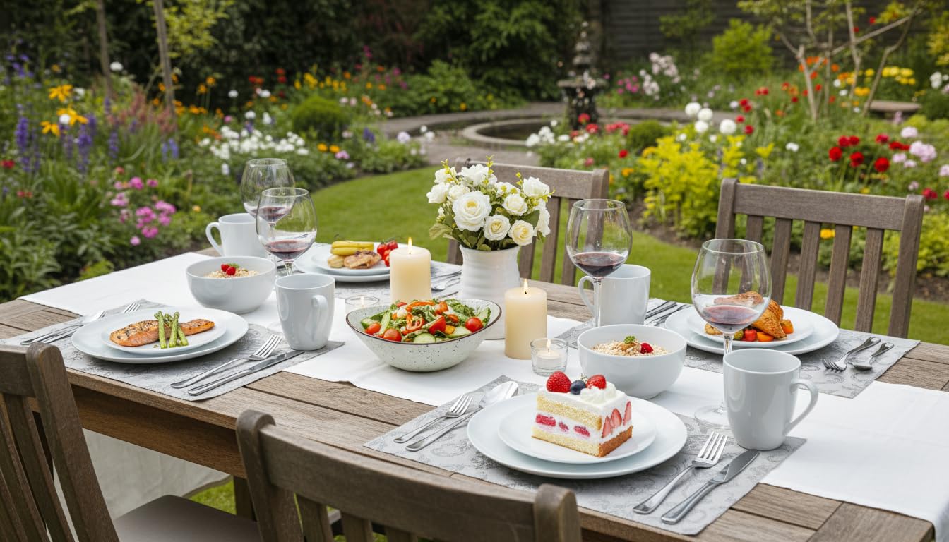 12PC Dinnerware Porcelain White Set: 4 Dinner Plates, 4 Side Plates & 4 Bowls. Dishwasher & Microwave Safe.