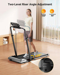 1%-6%-12% Incline Folding Treadmill with 115 CM Retractable Handrail, 95°-105° Adjustable Tilt Angle, 6 in 1 Compact Treadmills for Home/Office (Silver Black)