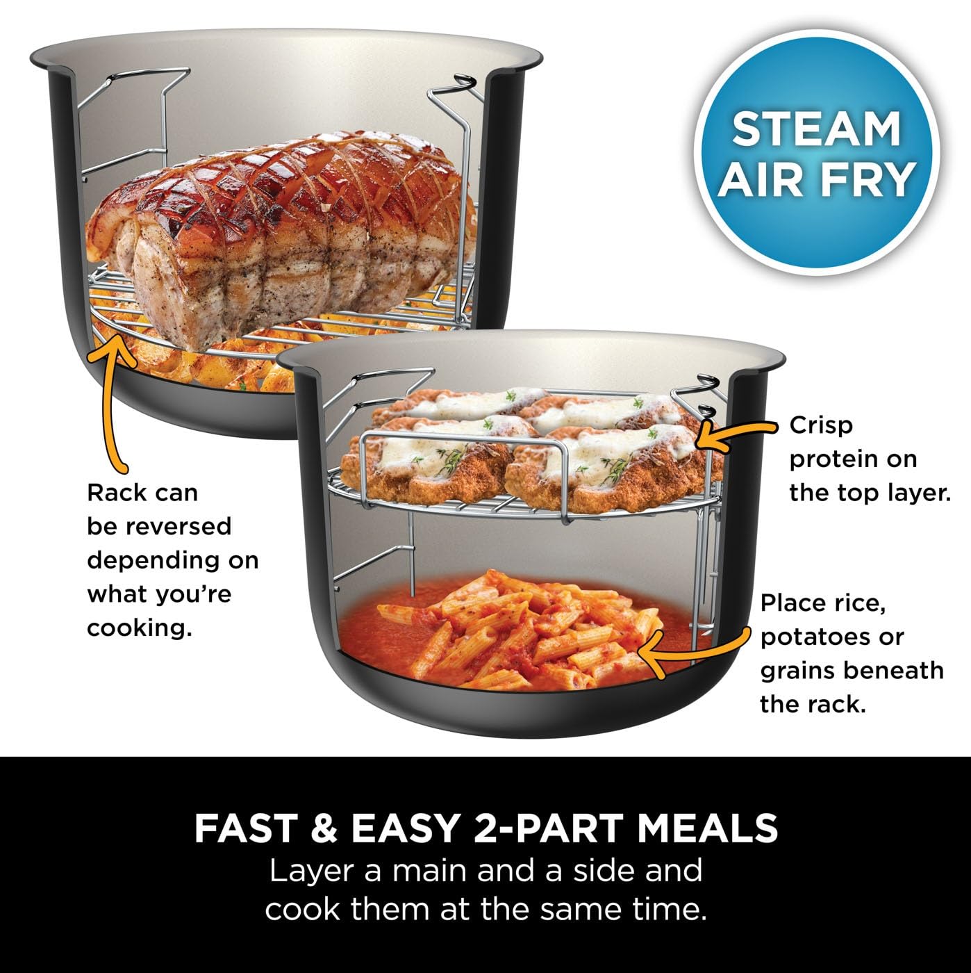 Ninja Foodi 11-in-1 SmartLid Multi-Cooker, 6L, Electric Pressure Cooker & Air Fryer, Layer Mains & Sides with Reversible Rack, Cooks 4 Portions, Dishwasher Safe Parts, Stainless Steel/Black OL550UK