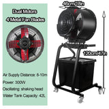 Industrial Misting Fan with 42L Water Tank, 300W Metal Blades, 26-33ft Range for Workshop, Patio, Warehouse Cooling