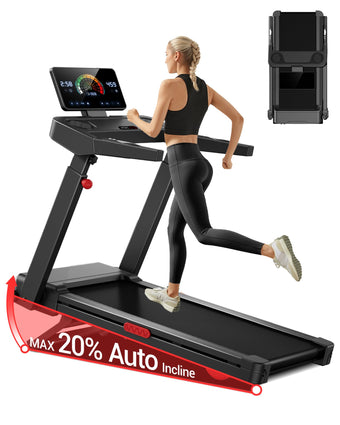 compare product Treadmills for Home with 20% Auto Incline, 14KM/H Foldable Treadmill with Handles, Running Machine for Heavy People, 180KG Weight Capacity, Large Running Belt and Intelligent LED Touch Screen