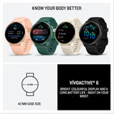 Garmin vívoactive 6, 42mm GPS smartwatch, AMOLED touchscreen, all-day health monitoring, personalised fitness features, advanced sleep coaching, Music, up to 11 days battery life, Bone/Lunar Gold