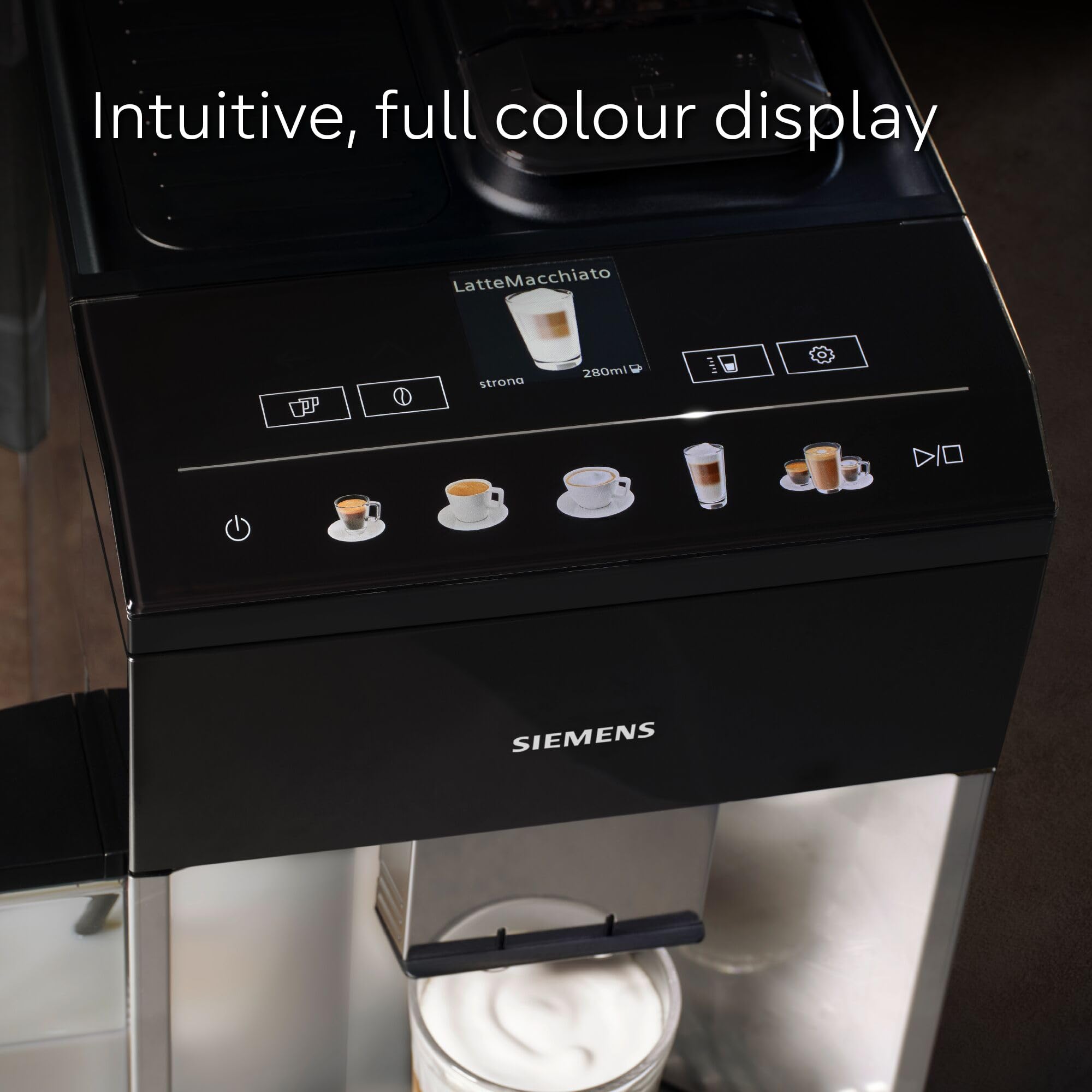 SIEMENS EQ500 Fully Automatic Bean to Cup Coffee Machine with coffeeSelect Display, oneTouch DoubleCup, 9 Coffee Beverages, autoMilk Clean, TP515GB1, Silver/Piano Black