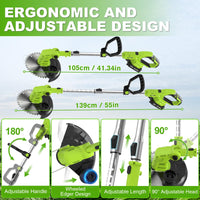 VOERJIA Cordless Strimmer Lightweight 750W with LCD Battery Display, Grass Trimmer and Brush Cutter with 2 x 2.0Ah Battery and Charger, 14-Piece 4-in-1 Garden Kit (Pro Edition)