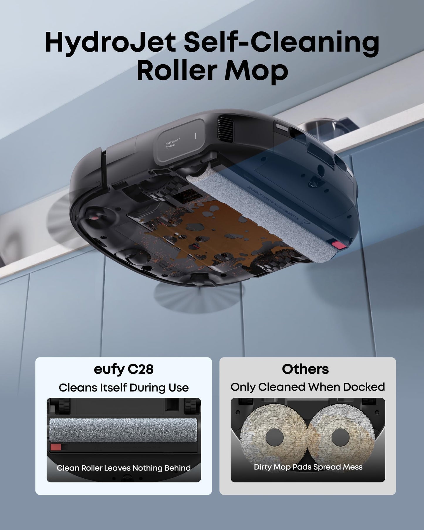 eufy New Robot Vacuum Cleaner With Mop,C28 Omni,Self-Cleaning Roller Mop,Upgraded from X10 Pro,15,000Pa Suction,All-in-1 Station,Tangle-Free,Auto Mop Wash&Dry,AI Obstacle Avoidance,LiDAR Navigation
