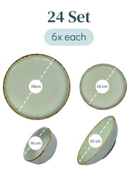 24 piece Dinner Sets for 6 People - Beautiful Country Style Stoneware Dinner Set for 6 - Dishwasher & Microwave Safe Plates and Bowls Set for 6 - Dinnerware Sets by Pure Living in Mint Green