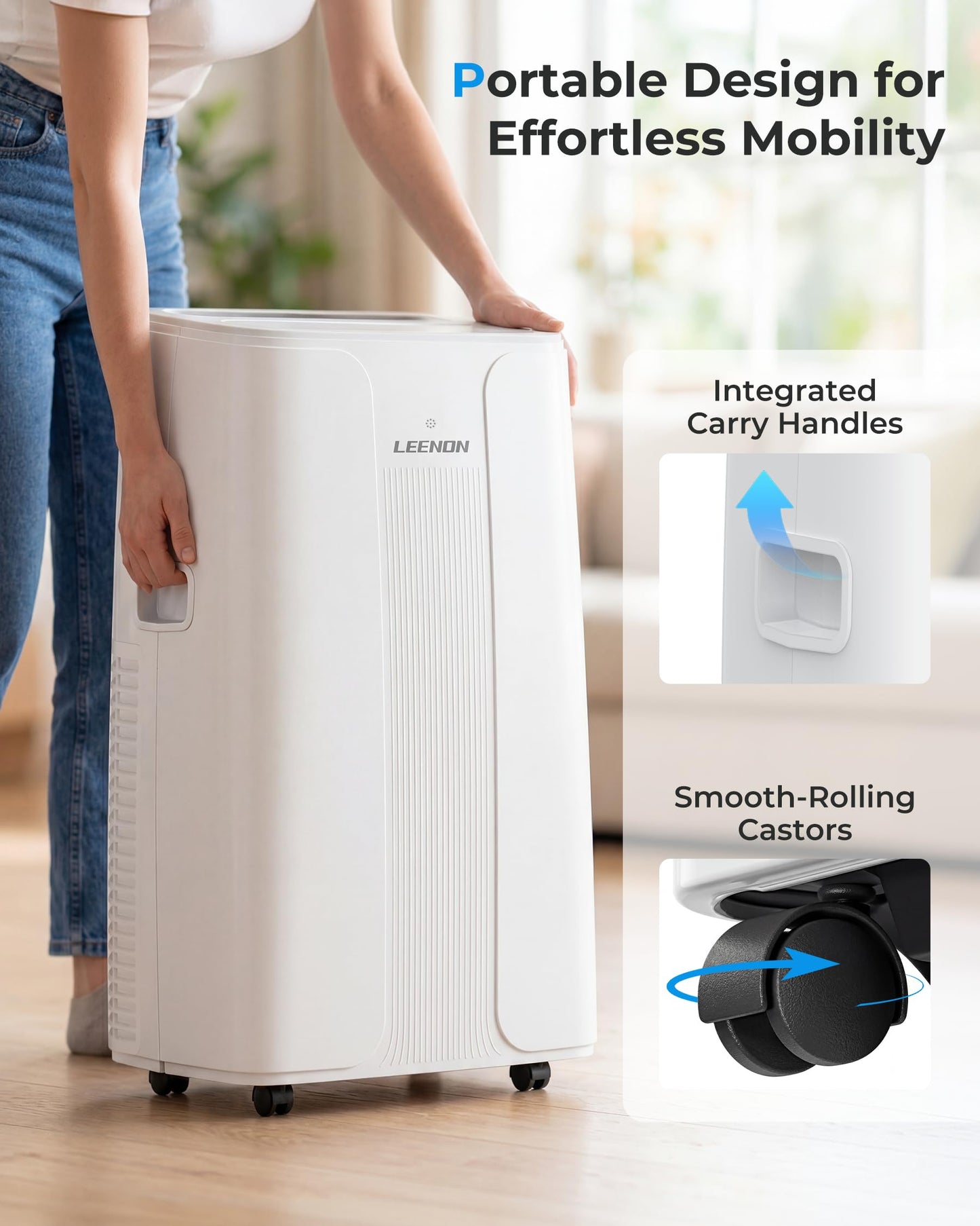 LEENON 14000 BTU Air Conditioning Unit, Portable Air Conditioner, Powerful 4-in-1 AC Unit Dehumidifier Fan & Sleep Mode, Aircon Unit with 24H Timer,Auto-Swing, Remote Control, Exhaust Hose