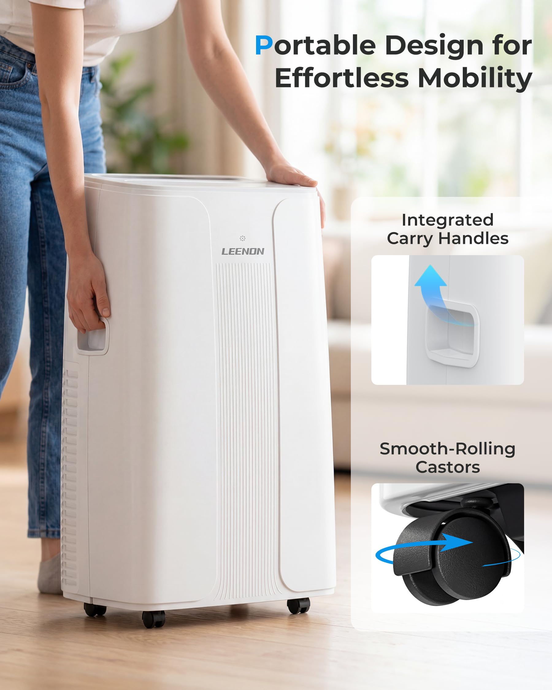 LEENON 14000 BTU Air Conditioning Unit, Portable Air Conditioner, Powerful 4-in-1 AC Unit Dehumidifier Fan & Sleep Mode, Aircon Unit with 24H Timer,Auto-Swing, Remote Control, Exhaust Hose
