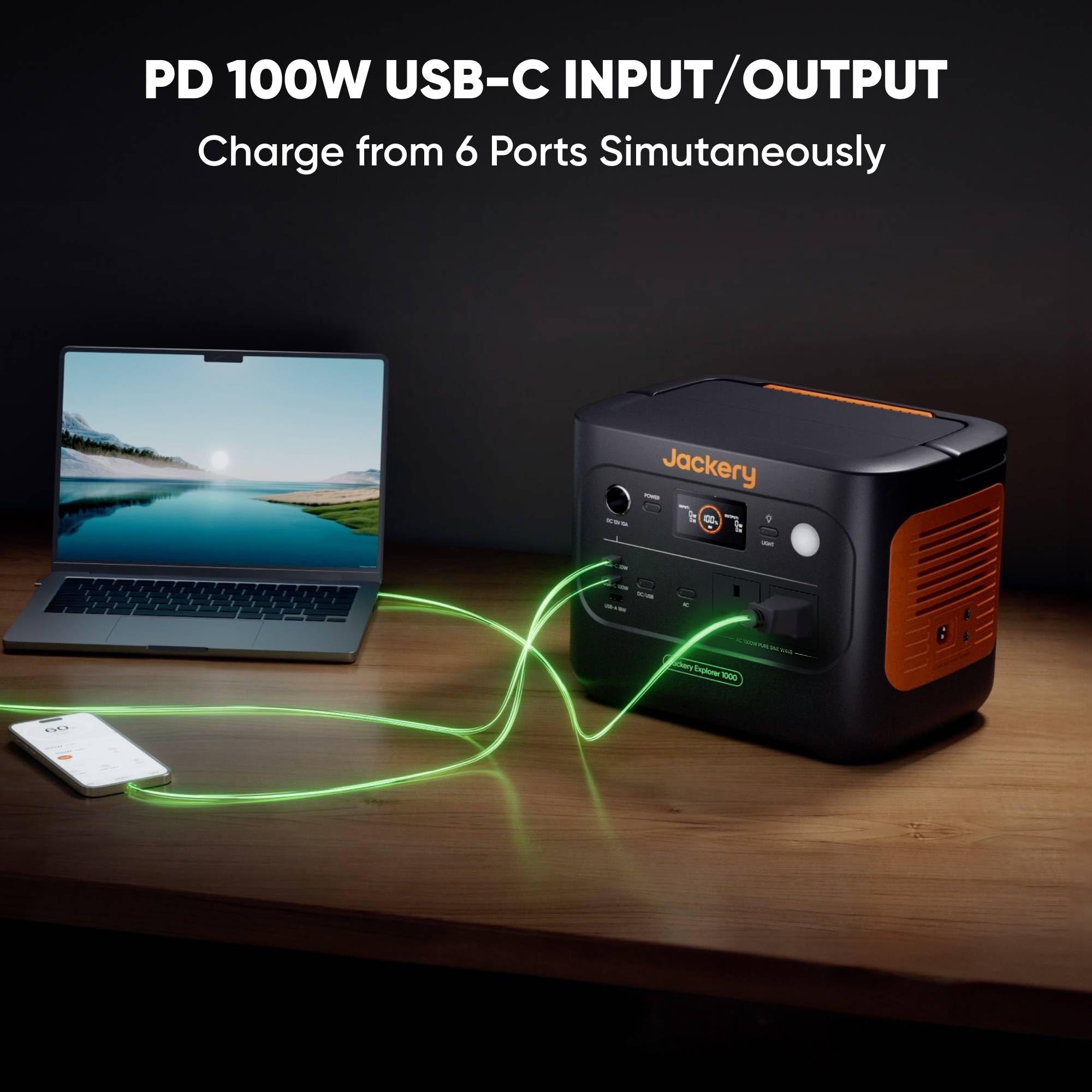 Jackery Explorer 1000 v2 Portable Power Station(2024 New), 1070Wh LiFePO4 Battery, 1500W AC/100W USB-C Output, 1 Hr Fast Charge, Solar Generator for Outdoor Camping, Off-grid Living, RV, Emergency