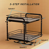 MAYZOLOP Pull out Spice Rack, 2-Tier Metal Spice Rack with Adjustable Height for Inside Cupboard, Kitchen Cupboard Organiser Storage Rack, 9.1in W x 10.4in L x 9in H