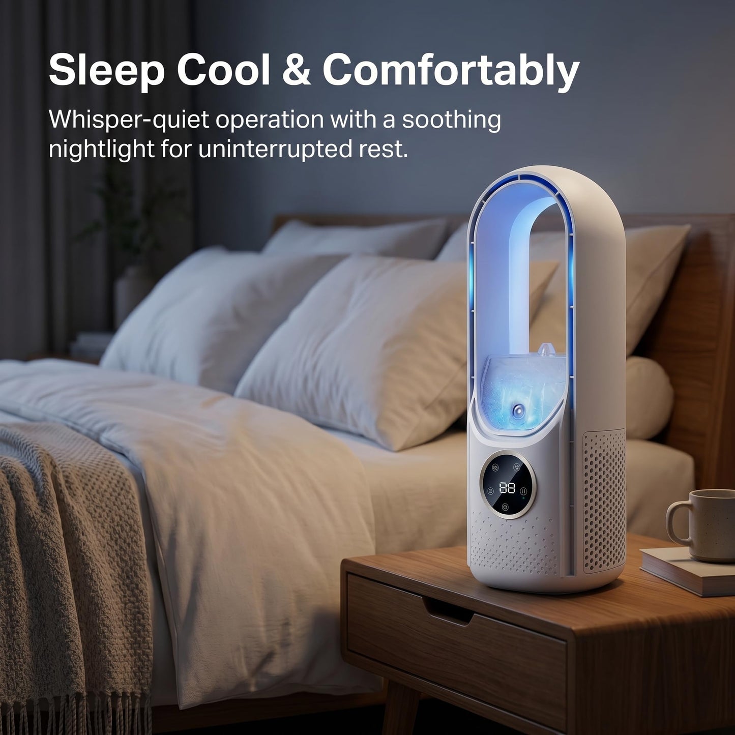 Portable Air Conditioner, Cool Air Conditioner, USB Powered Cooling Fan - 6 humidity levels and speeds for home/bedroom/office,White And Blue
