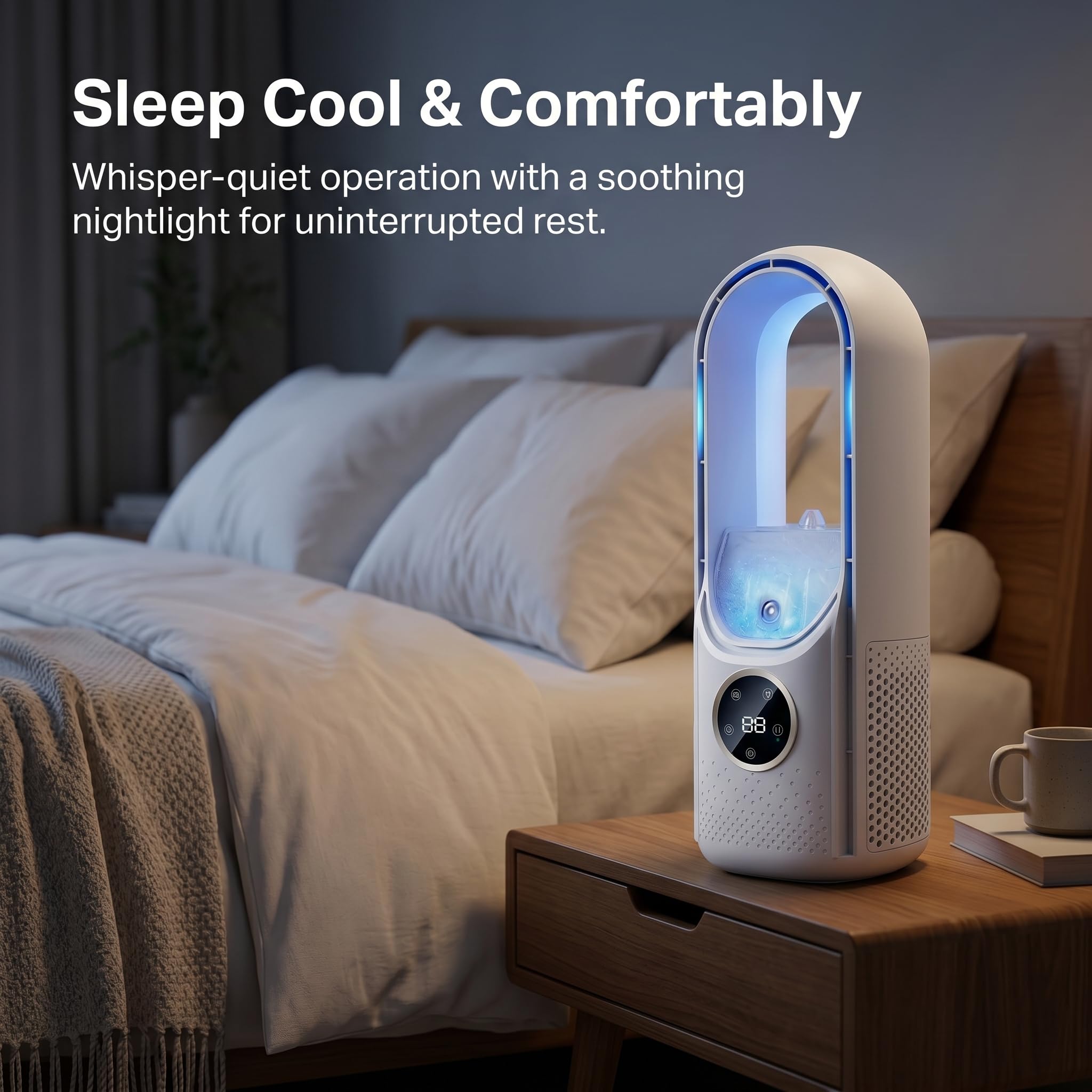 Portable Air Conditioner, Cool Air Conditioner, USB Powered Cooling Fan - 6 humidity levels and speeds for home/bedroom/office,White And Blue