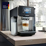 SIEMENS EQ700 Fully Automatic Bean to Cup Coffee Machine, 5" Touch Screen Display, Cold Brew/Slow Brew, Integrated Milk Container, 30+ Coffee Beverages, Home Connect, TQ713GB3