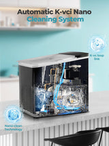 FOHERE Ice Maker Machine Countertop, 14KG Ice Cube Maker with Self-Cleaning Function, 9 Cubes in 5 Mins, 2 Bullet Ice Sizes, Portable Ice Machine with Ice Scoop & Basket (Black)