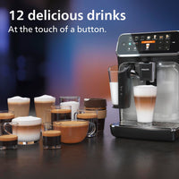 PHILIPS 5400 Series Bean to Cup Coffee Machine – 12 Coffee Varieties, LatteGo Milk Frother, Fastest-to-Clean, Ceramic Grinder, Fully Automatic Espresso & Cappuccino maker – Black, Silver (EP5446/70)