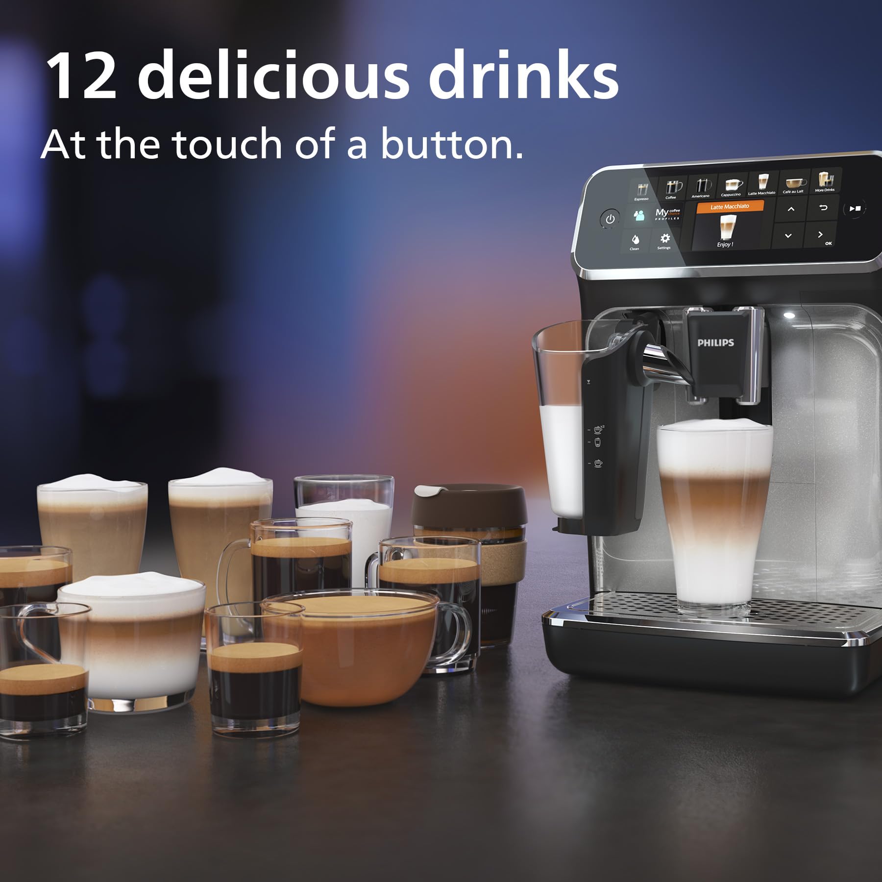 PHILIPS 5400 Series Bean to Cup Coffee Machine – 12 Coffee Varieties, LatteGo Milk Frother, Fastest-to-Clean, Ceramic Grinder, Fully Automatic Espresso & Cappuccino maker – Black, Silver (EP5446/70)