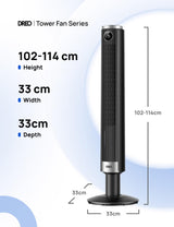 DREO Smart 40"-45" Tower Fan for Bedroom, Adjustable Height, 28 ft/s Velocity, DC Motor, 9 Speeds, 4 Modes, 90°Oscillating, Standing Fan, 20dB Quiet, 12H Timer for Home, Office, Google/Alexa, Black