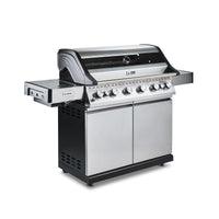 Fire Mountain Olympus 8 Burner Gas BBQ, Stainless Steel Barbecue Cast Iron Grill, Glass Viewing Lid, Side Burner & Built-In Temperature Gauge, Extra Large Outdoor Grill for Garden Parties & Patio
