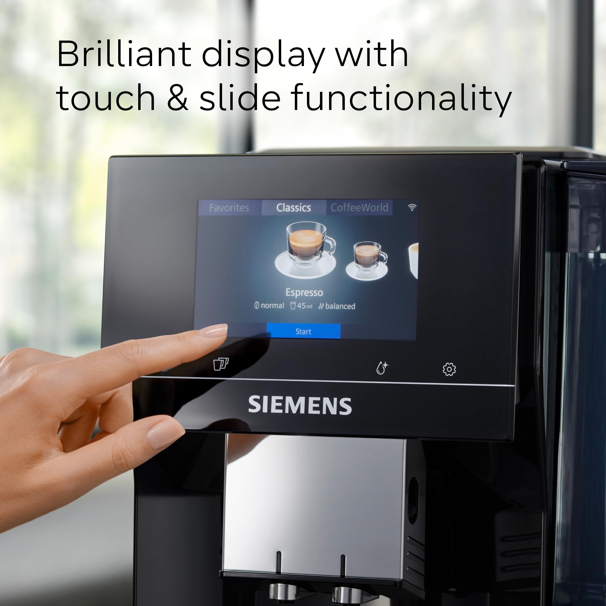 SIEMENS EQ700 Fully Automatic Bean to Cup Coffee Machine, 5" Touch Screen Display, Cold Brew/Slow Brew, Cappuccinatore, 30+ Coffee Beverages, Home Connect, TP713GB9