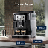 De'Longhi Magnifica S, Automatic Bean to Cup Coffee Machine, Espresso and Cappuccino Maker, ECAM22.110.B, Black, Black Silver, 3 Drinks