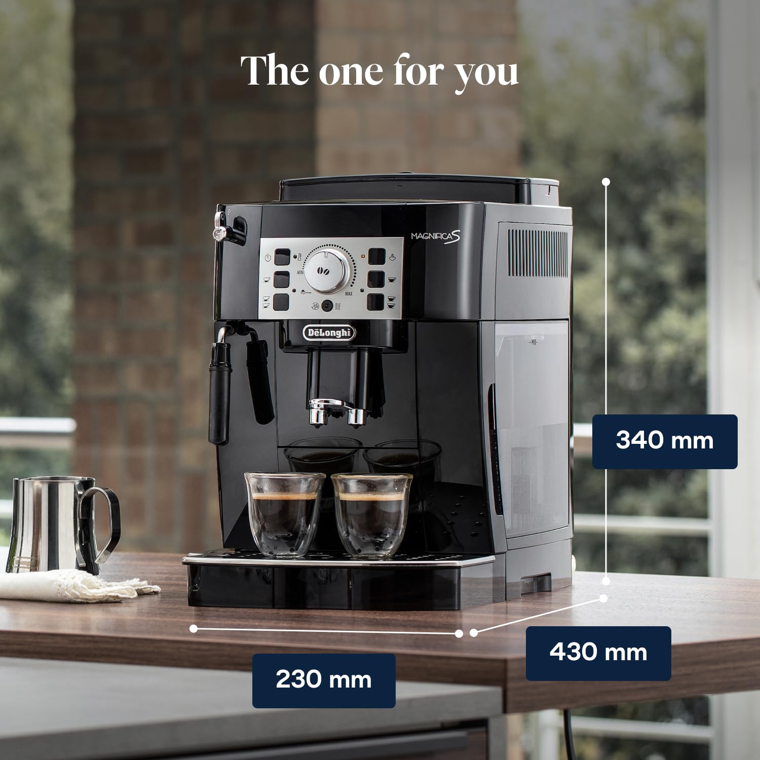 De'Longhi Magnifica S, Automatic Bean to Cup Coffee Machine, Espresso and Cappuccino Maker, ECAM22.110.B, Black, Black Silver, 3 Drinks