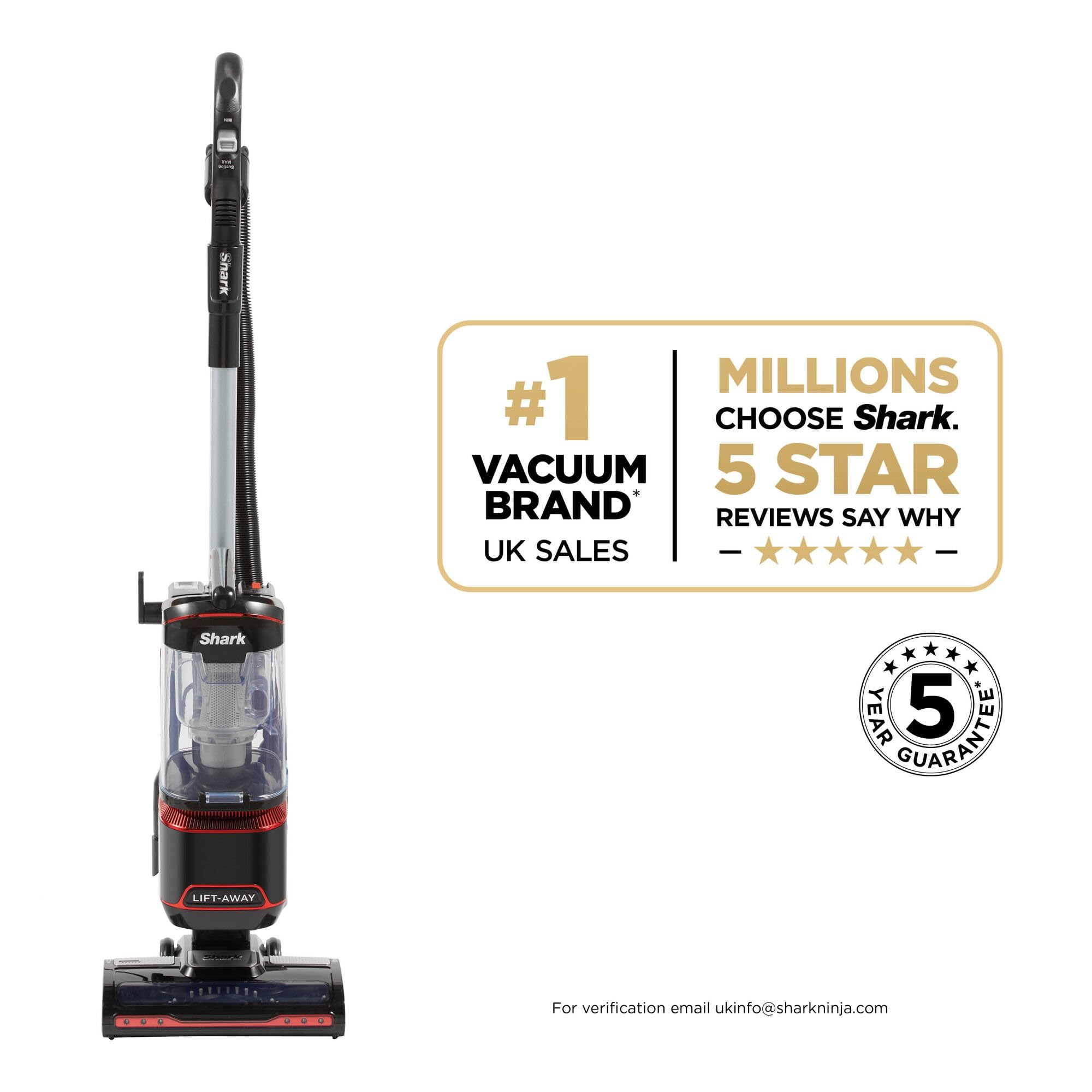 Shark Corded Upright Vacuum Cleaner 1.1L with Lift-Away Technology, Pet Model, LED Headlights, Anti-Allergen, 8m Cord, 750W, Pet, Crevice & Multi-Surface Tools, Red/Black, NV602UKT