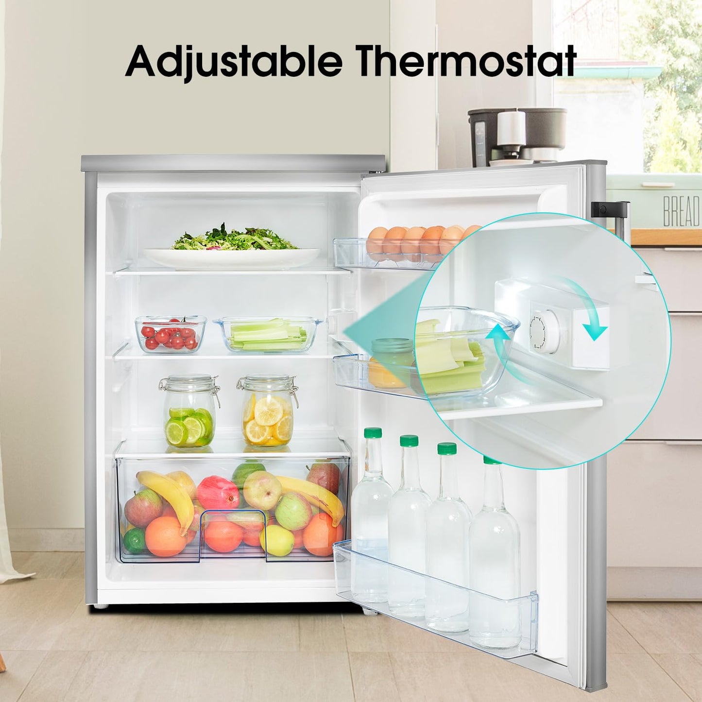 Hisense RL170D4BCE 133L Under Counter Larder Fridge with LED Lighting 56 × 84.5 × 57.5 cm (W×H×D), Stainless Steel, Grey