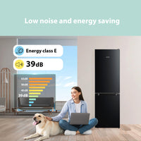 COMFEE' RCB169BL2UK(E) 174L 70/30 Freestanding Fridge Freezer, 150cm Height, Low Frost, 4-Star Freezer, Quiet 39dB, Merchanical Temperature Control, Interior Lighting, Reversible Door, Black
