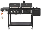 CosmoGrill Hybrid 4 Burner Barbecue DUO Dual Fuel BBQ 3+1 Gas Grill & Charcoal Smoker BBQ Grill, Built-in Thermometer, Warming Rack, Outdoor Portable Large Coal Barbecue for Home Garden Party Cooking.