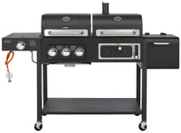 CosmoGrill Hybrid 4 Burner Barbecue DUO Dual Fuel BBQ 3+1 Gas Grill & Charcoal Smoker BBQ Grill, Built-in Thermometer, Warming Rack, Outdoor Portable Large Coal Barbecue for Home Garden Party Cooking.