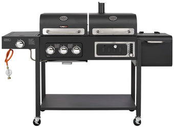 compare product CosmoGrill Hybrid 4 Burner Barbecue DUO Dual Fuel BBQ 3+1 Gas Grill & Charcoal Smoker BBQ Grill, Built-in Thermometer, Warming Rack, Outdoor Portable Large Coal Barbecue for Home Garden Party Cooking.