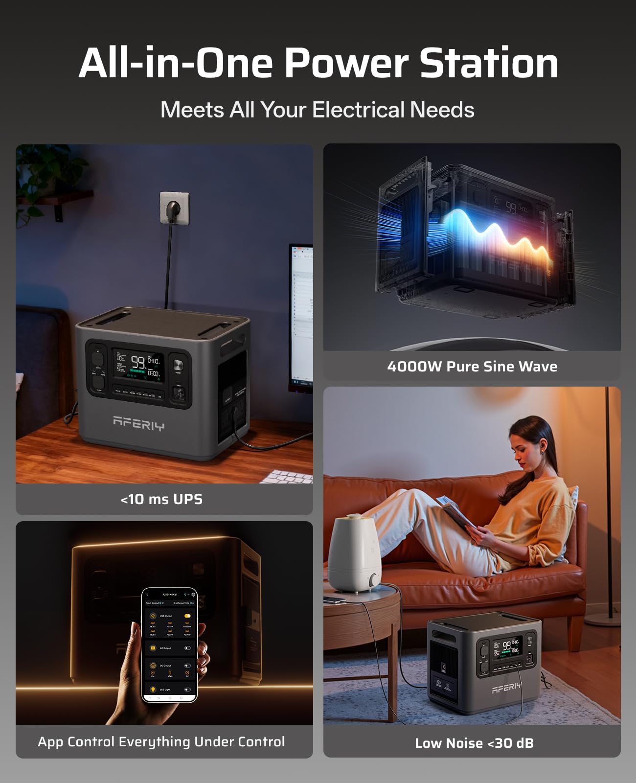 AFERIY P280 Portable Power Station 2800W, 2048Wh LFP Battery Expandable to 10.24kWh,1.5H Fast Charging, 2x140W USB-C Output, 220V-240V, Solar Generator for Camping, Home,Off-grid, 7-Year Warranty