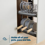 LIVIVO Expandable Pan Lid Organiser Rack Holder - 10 Adjustable Dividers - Non Slip Feet - Perfect For Pots, Pans, Chopping Board, Baking Trays - Kitchen Drawer Cupboard Organiser
