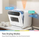 COMFEE' Table Top Dishwasher 7+3 Programs Mini Tabletop Dishwasher No Plumbing, 6L Built-in Water Tank, Hygiene Wash, Auto Door Open Drying, Baby Care, Energy Class D- White