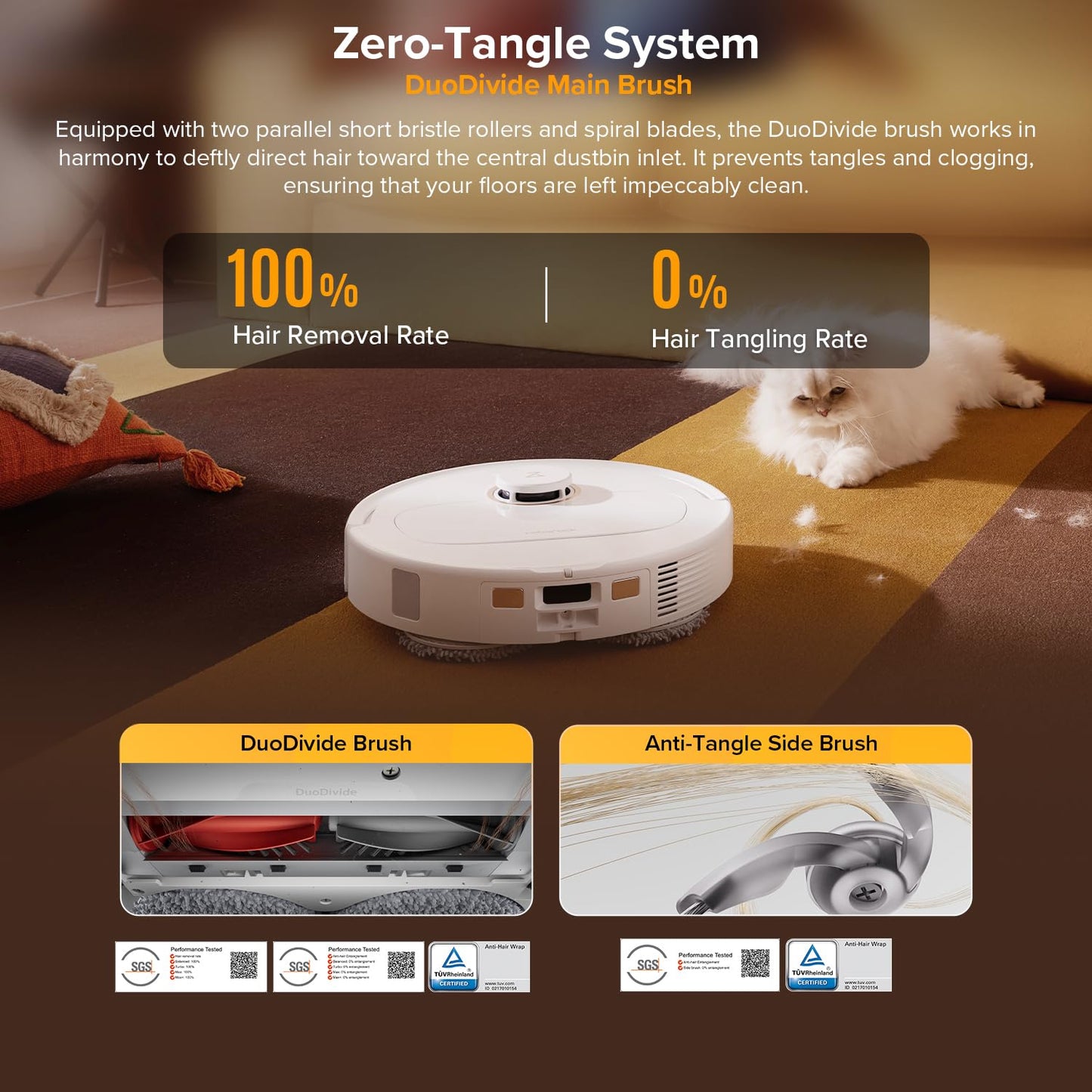 roborock Qrevo S5V Robot Vacuum Cleaner with Mop, FlexiArm Edge Mopping, 12,000Pa Suction, Dual Zero-Tangle System, Smart Obstacle Avoidance, 10mm Mop Lifting, All-in-One Dock, White