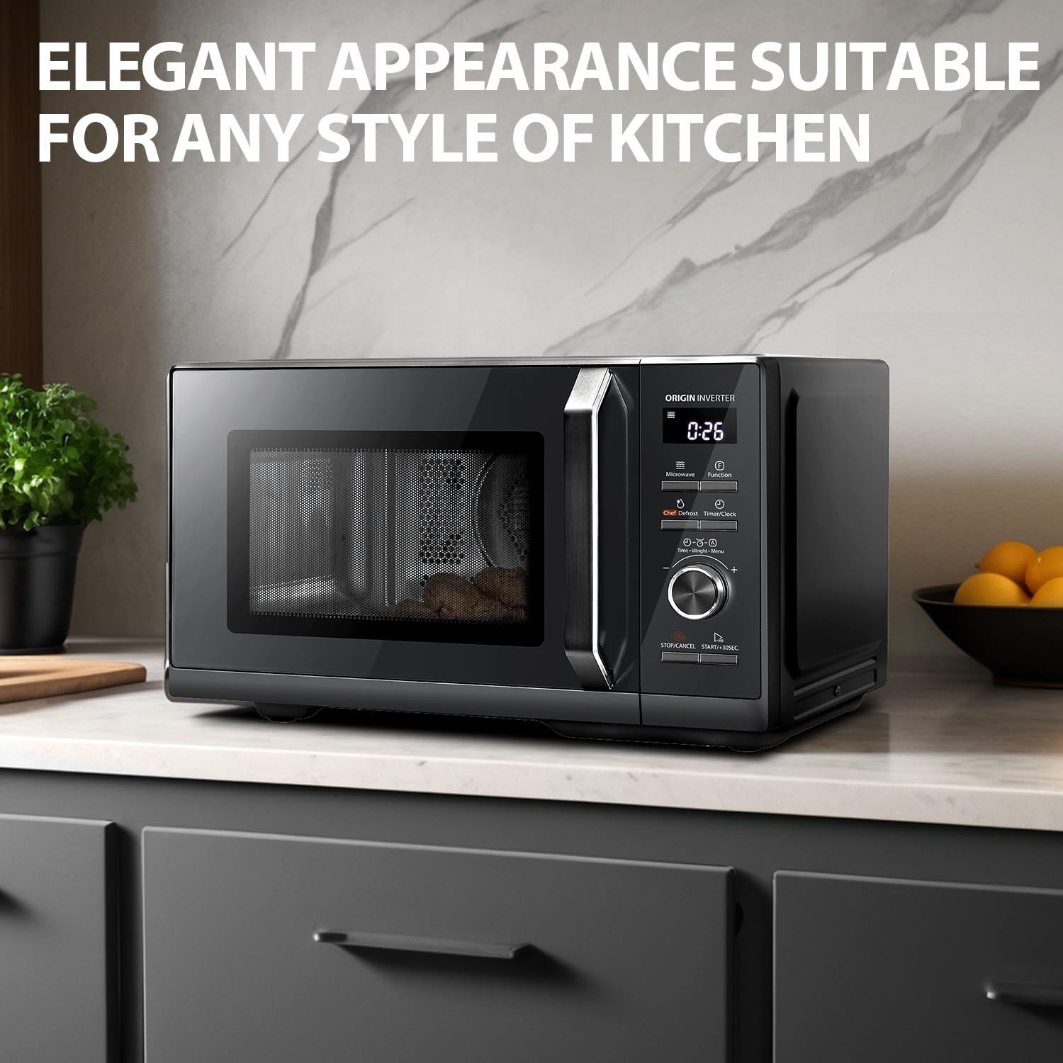 TOSHIBA 26Liter 6-in-1 Air Fry Microwave Combo With Origin Inverter, Chef Defrost, Convection, Combi, Grill, 10 Power Levels, 10 Auto Menus, 900W Microwave,1000W Grill, Black, MW3-AC26SFI(BK)