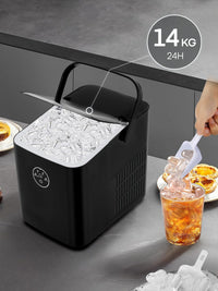 FOHERE Ice Maker Machine Countertop, 14KG in 24H, Ice Ready in 5 Mins, 2 Bullet Sizes, Portable Ice Cube Maker with Handle, Self-Cleaning, Scoop&Basket, Home/Kitchen/Office/RV
