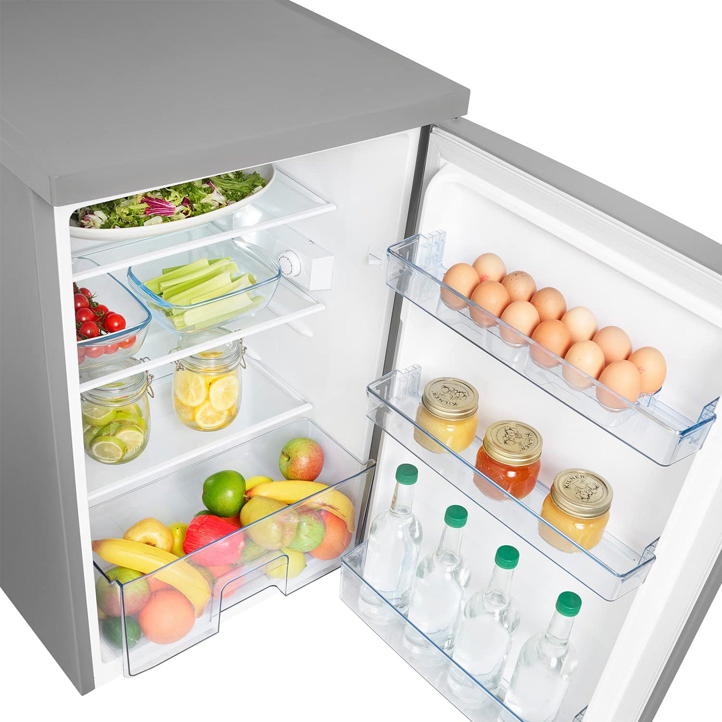 Hisense RL170D4BCE 133L Under Counter Larder Fridge with LED Lighting 56 × 84.5 × 57.5 cm (W×H×D), Stainless Steel, Grey