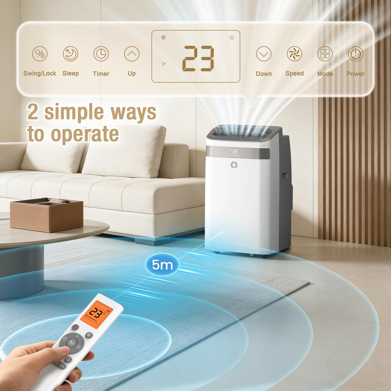AirOrig Air Conditioning Unit, 14000 BTU Portable Air Conditioner With Cooling, Fan&Dehumidify Mode, Auto Swing, Effortless Cooling-Suitable for 40 m² Large Rooms