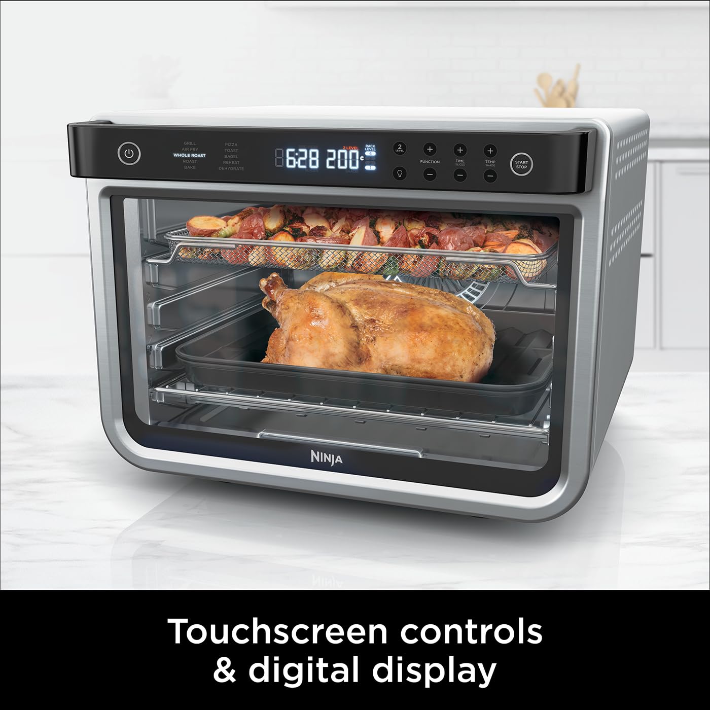Ninja Foodi 10-in-1 Multifunction Oven, Fast Mini Oven, Countertop Oven, 10 Cooking Functions, Air Fry, Pizza, Grill, Roast, Bake, Toast, Bagel & more, Make Family-Size Meals, Silver/Black DT200UK