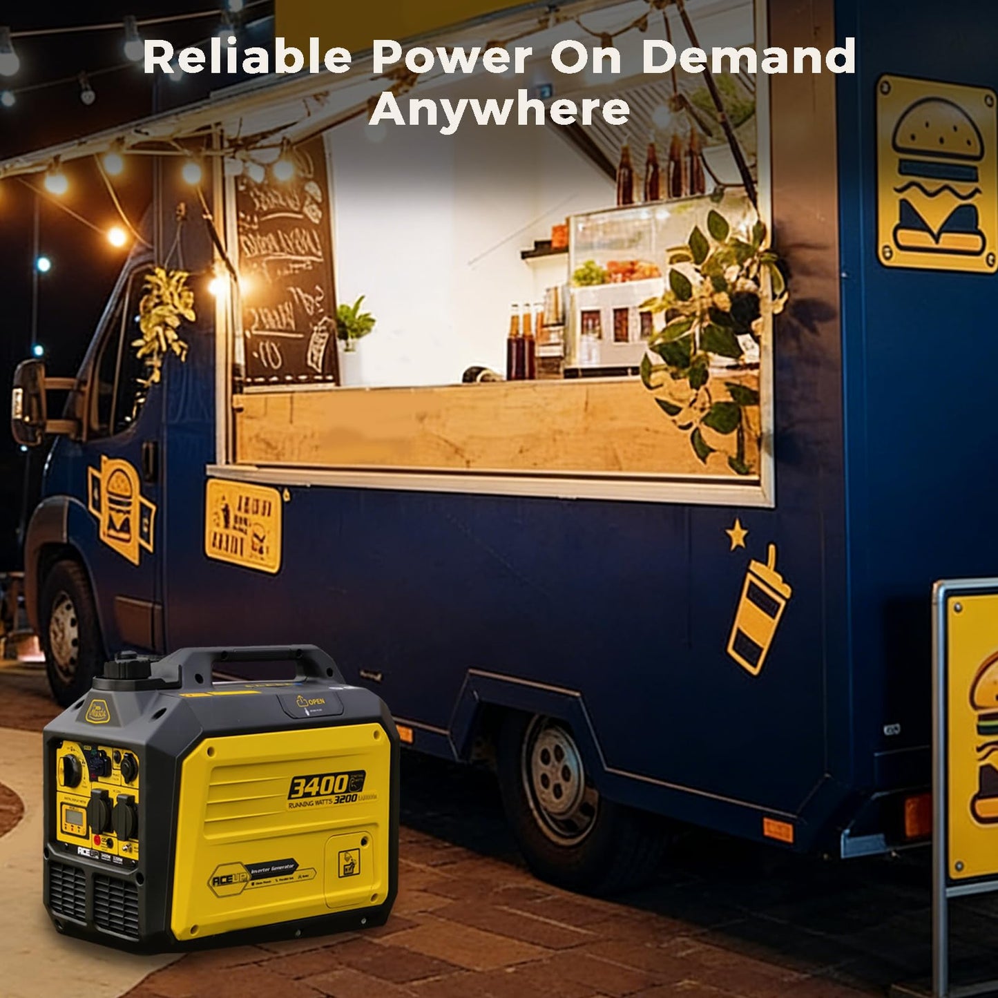 Aceup Energy 3400 Watt Generator Silent Inverter Petrol Powered Pure Sine Wave Generator Portable for Home, Camping, RV, EURO-V, CE