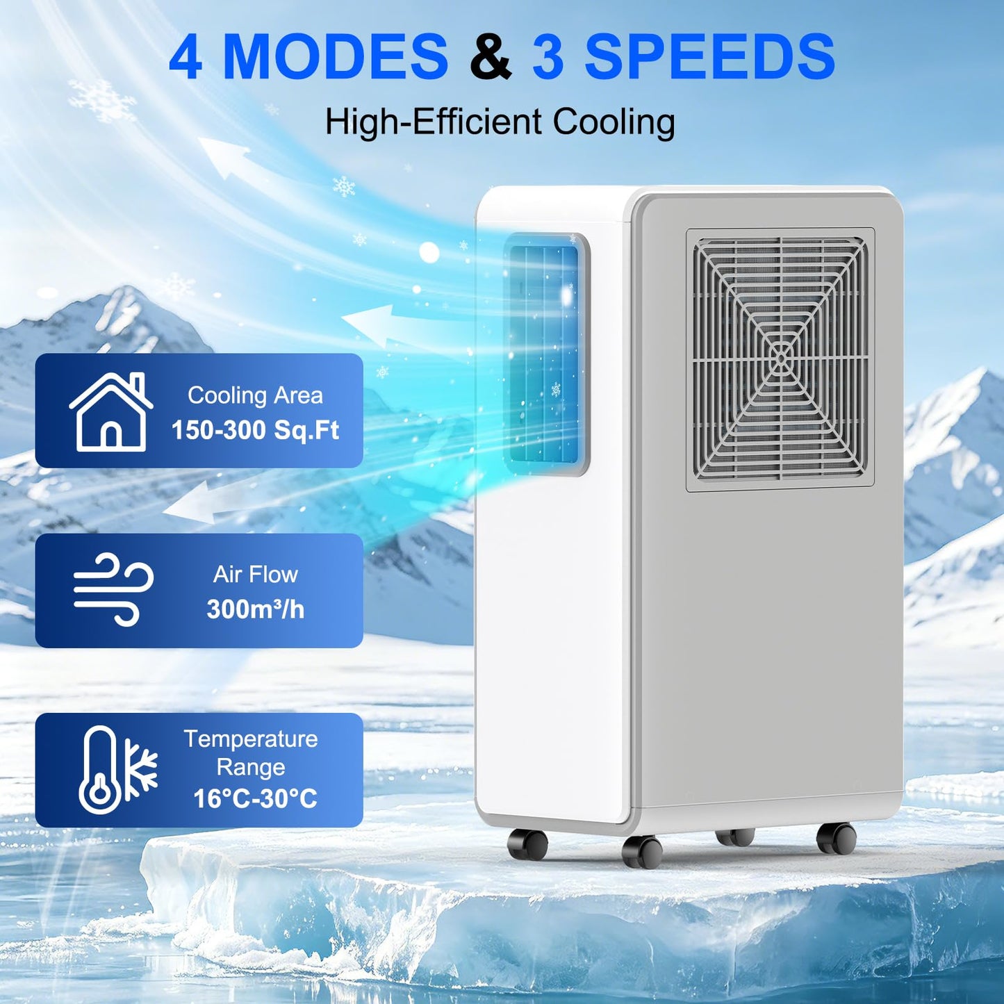 Portable Air Conditioner 4 in 1 Air Conditioning Unit Cooling & Dehumidifier & Cooling Fan Ultra Quiet, 24H Timer Powerful Mobile AC Unit Cooling for Home,Office（white）