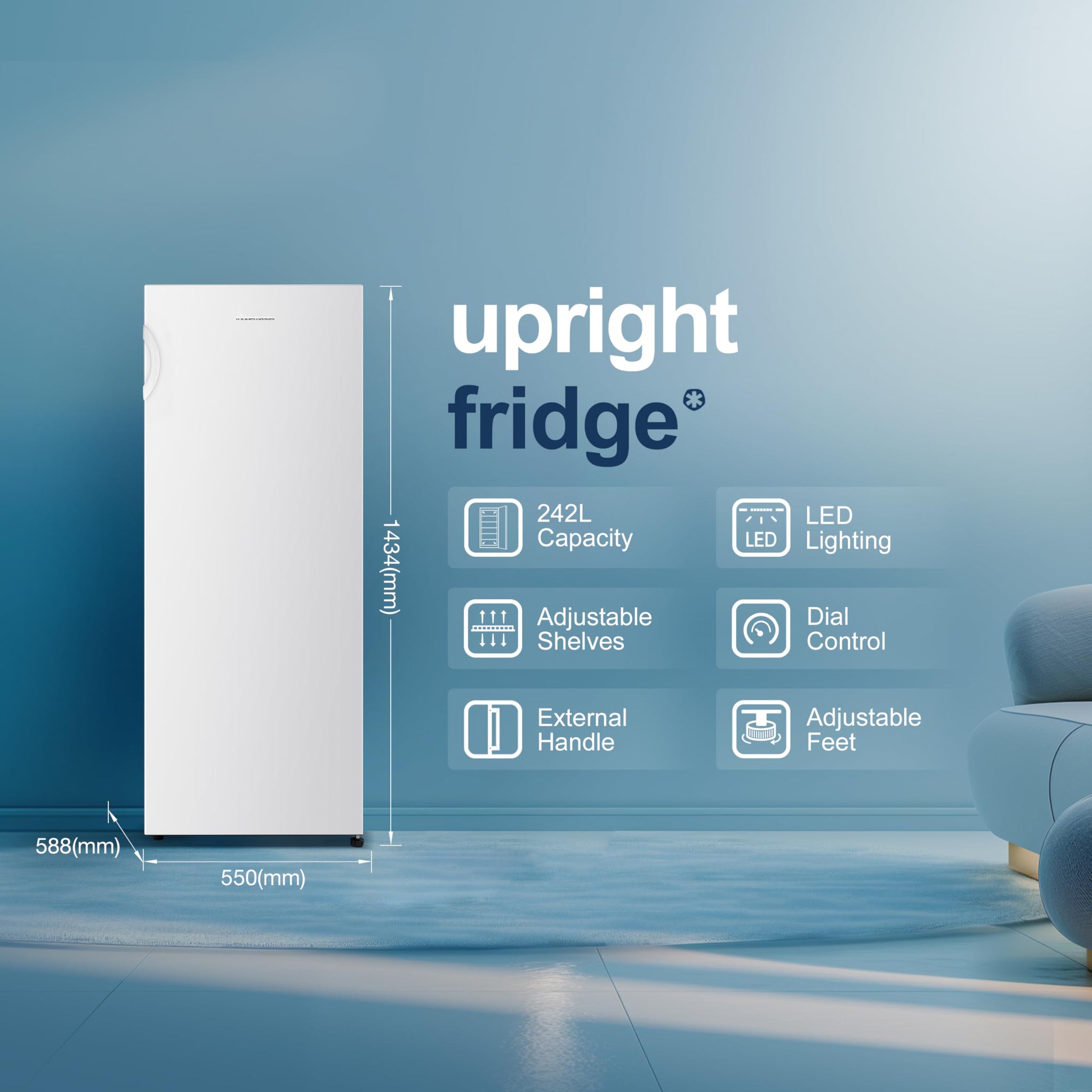 Fridgemaster MTL55242E Freestanding Upright Larder Fridge, Reversible Door, 242 Litre, 55cm Width, White, E Rated