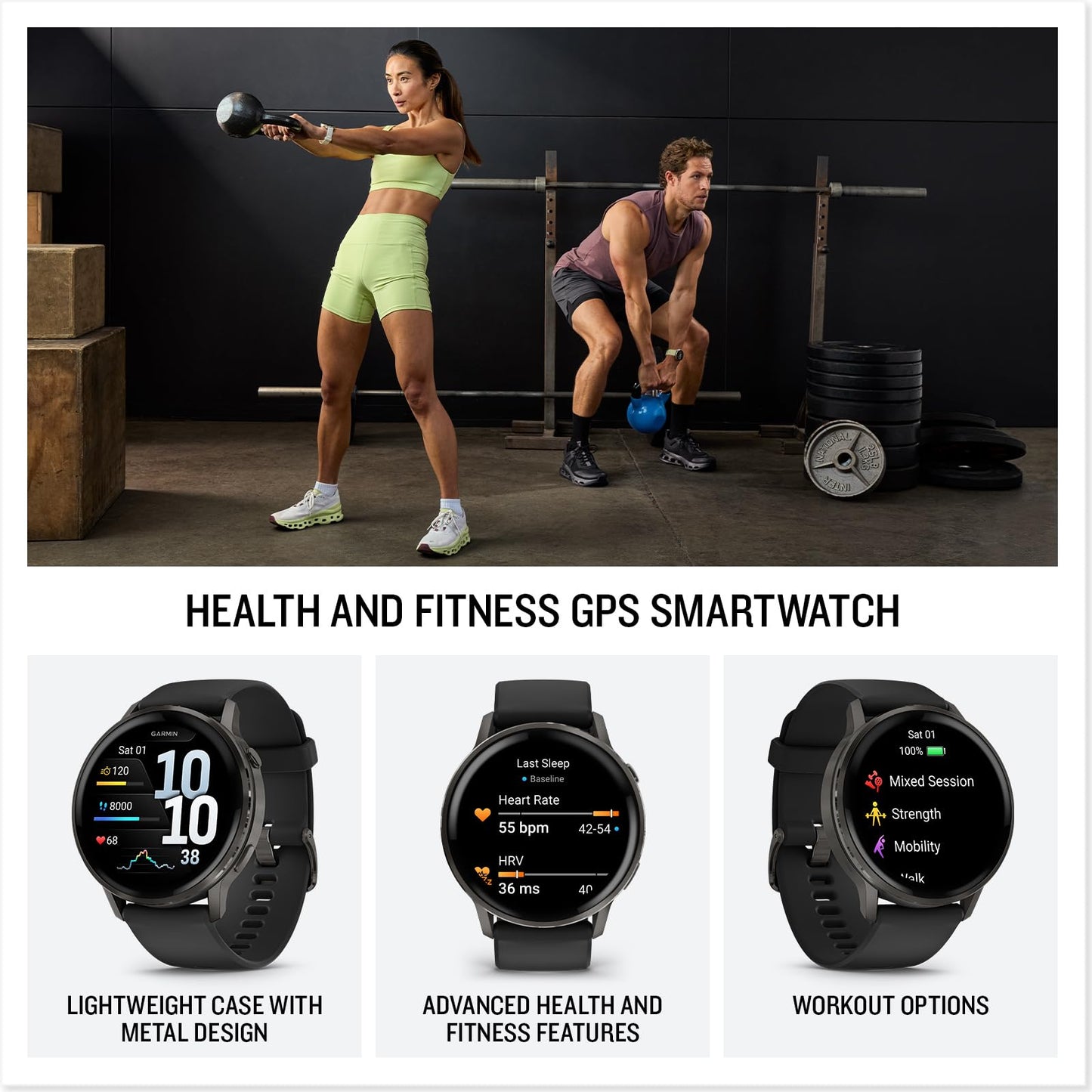 Garmin Venu 4 45mm - GPS smartwatch, AMOLED touchscreen, 24/7 advanced health & fitness tracking, 80+ sports apps, flashlight, ECG, sleep monitor, up to 12 days battery life, Slate/Black